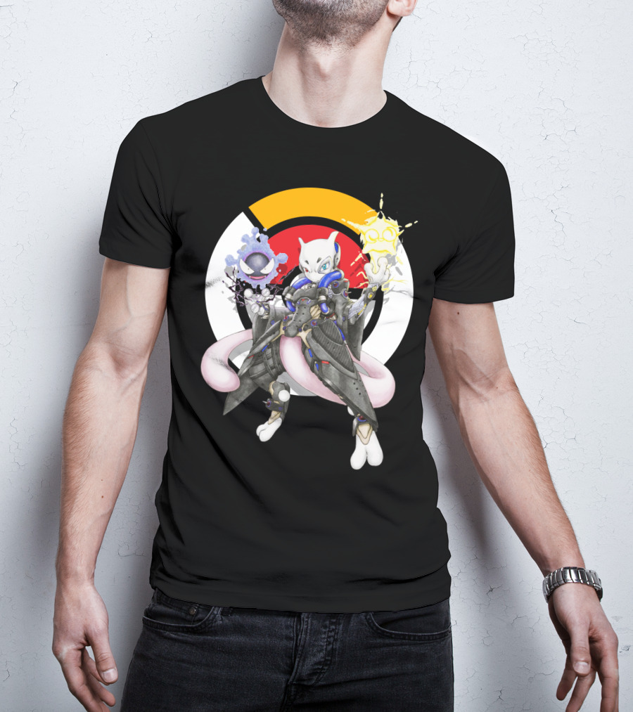 Pokemon Mewtwo X Moira Crossover With Overwatch Symbols And Gastly IN T-Shirt