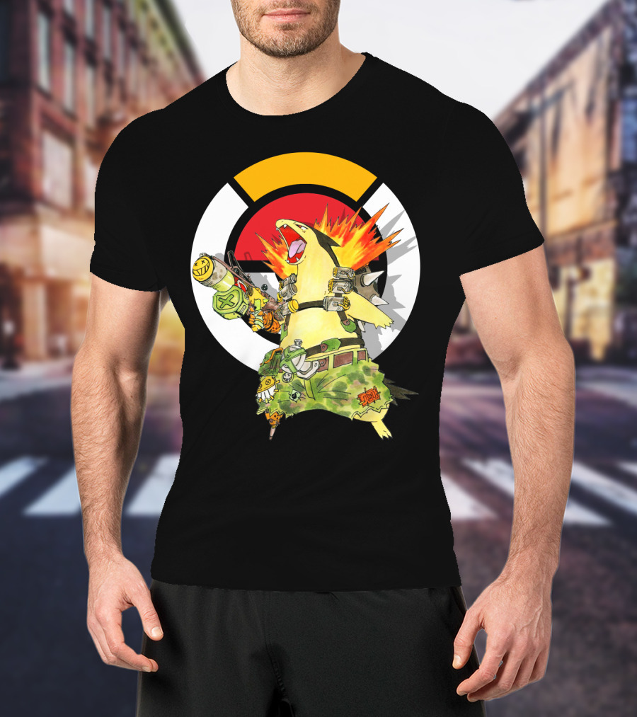 Pokemon Typhlosion Junkrat Crossover Symbol Background T-Shirt
