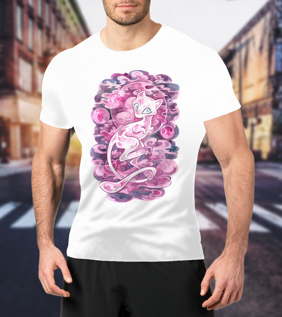 Watercolor Pokemon Mew Purple Swirls And Orbs T-Shirt