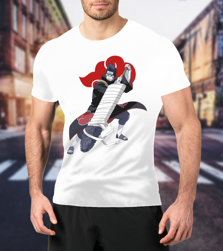 Kisame Hoshigaki Akatsuki Member Wielding Samehada With Red Cloud T-Shirt