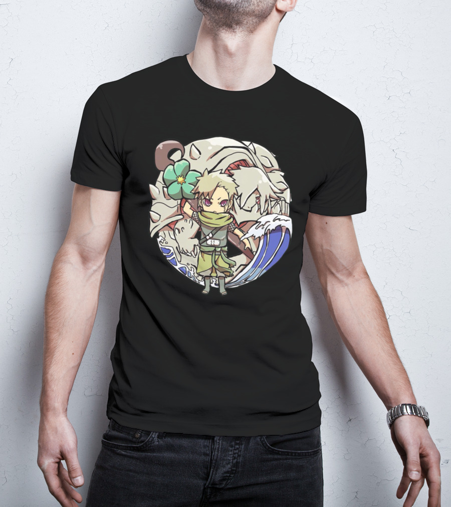 Katarachi Chibi Ninja And Beast With Flower And Wave T-Shirt