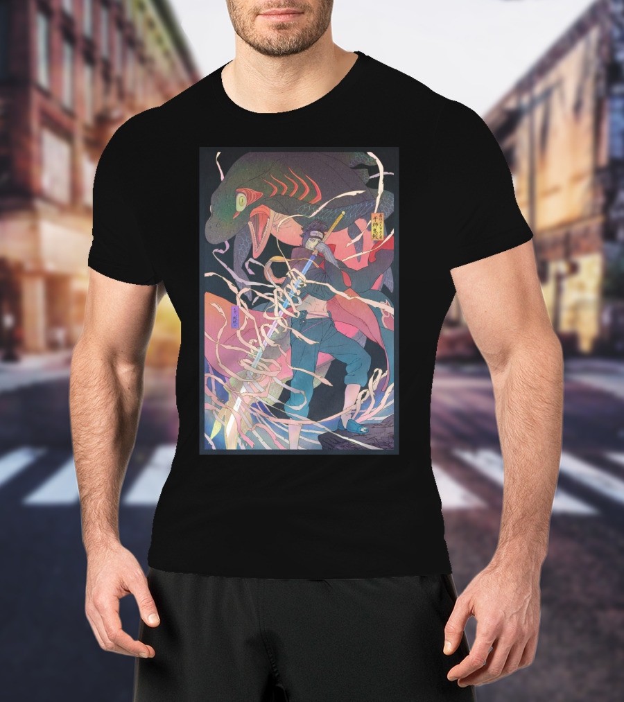 Kisame Sword Wielding Character With Giant Shark And Energy Swirls T-Shirt