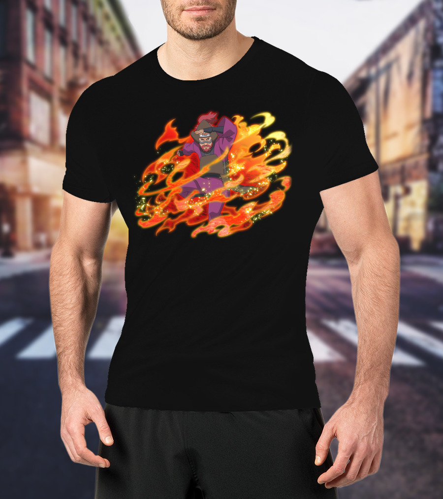 Roshi Fire Aura Anime Character Red And Purple T-Shirt