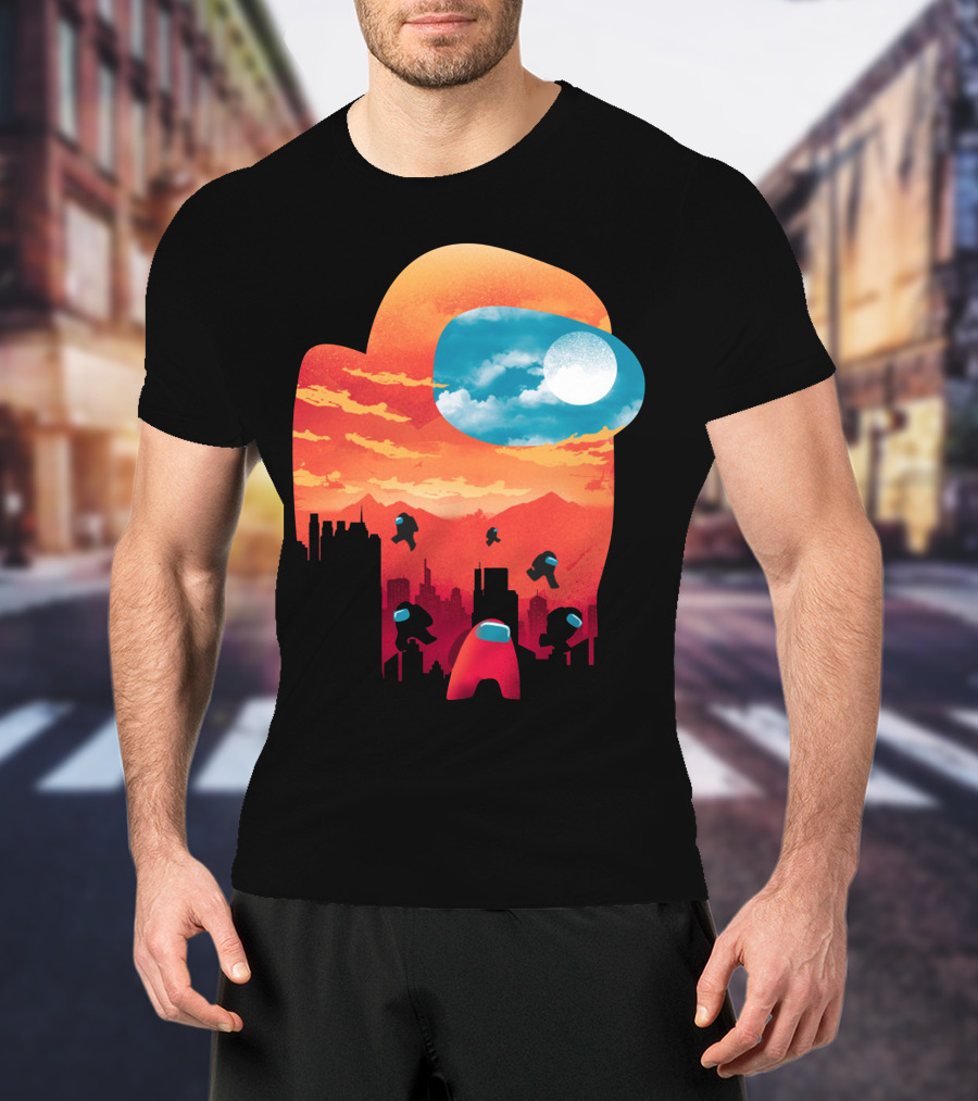 Sunset Among Us Impostors Skyline Scene T-Shirt