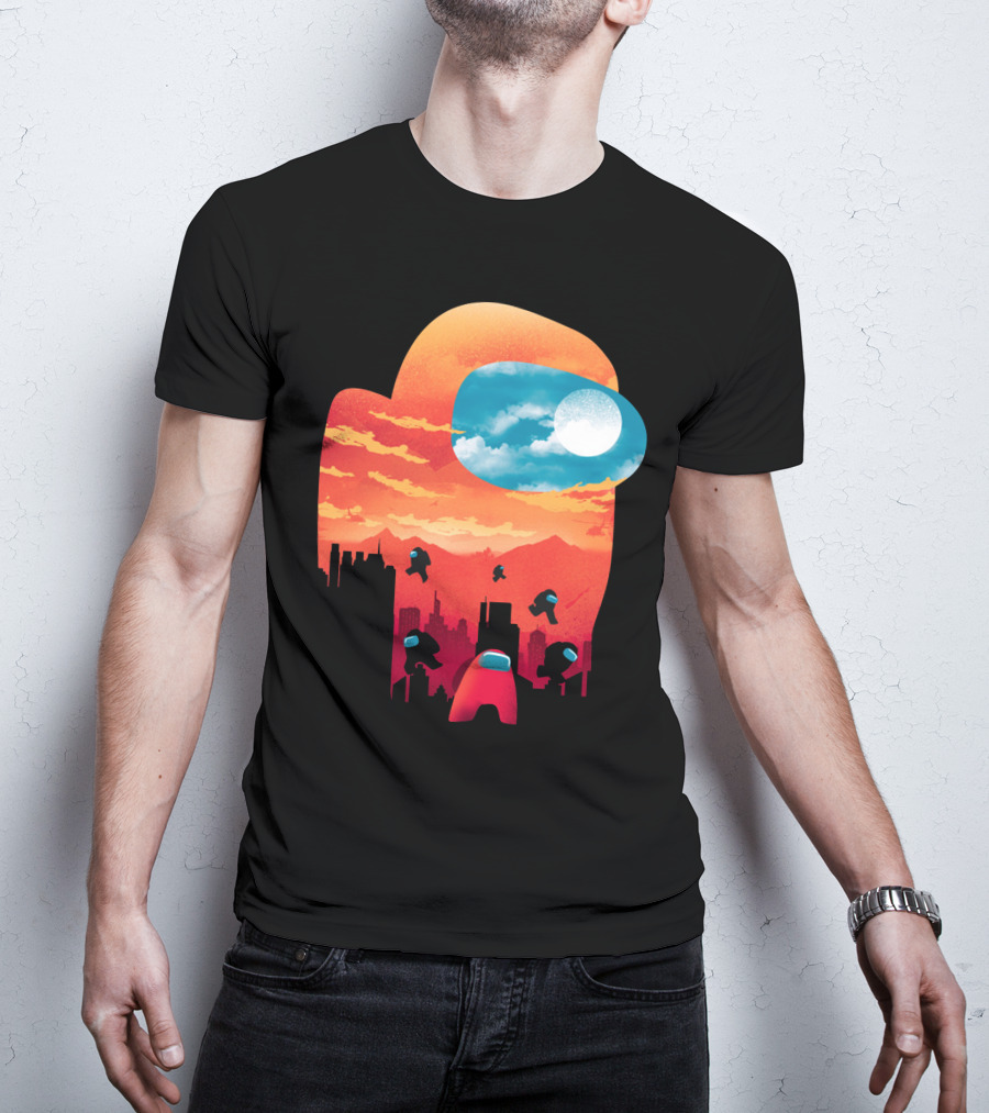 Sunset Among Us Impostors Skyline Scene T-Shirt