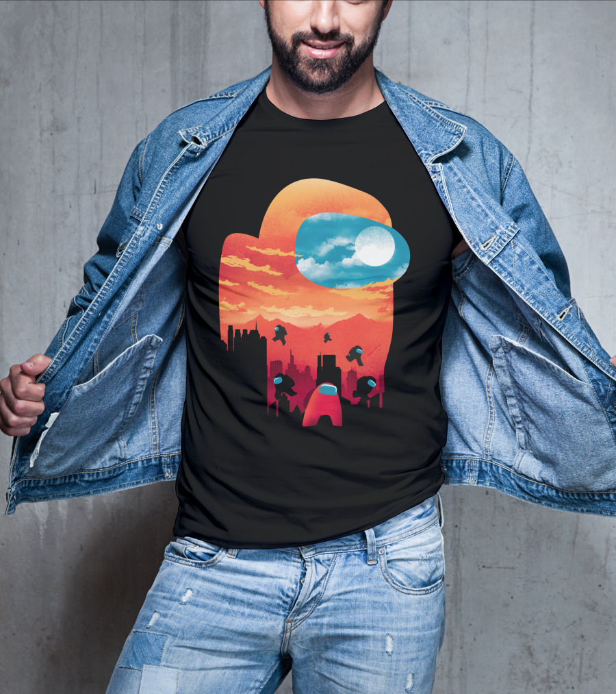 Sunset Among Us Impostors Skyline Scene T-Shirt