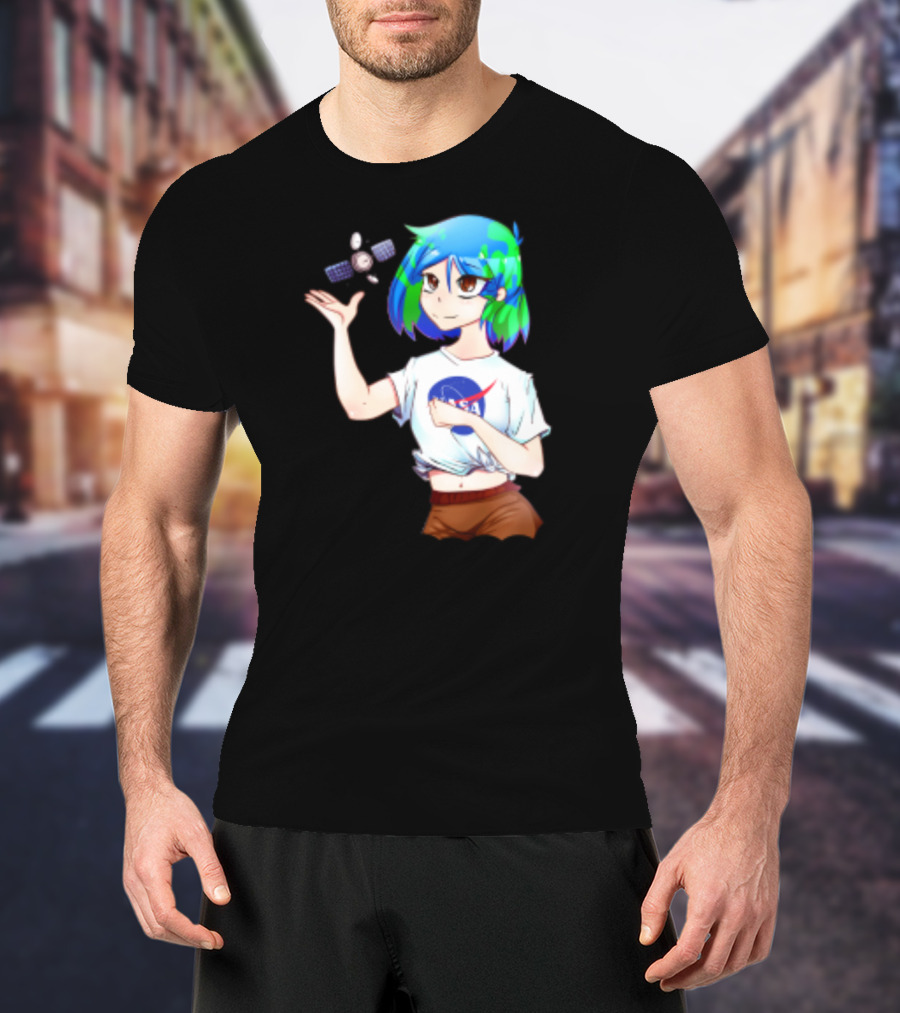 Nasa Back To School Anime Character Featuring Earth Girl And Satellite T-Shirt