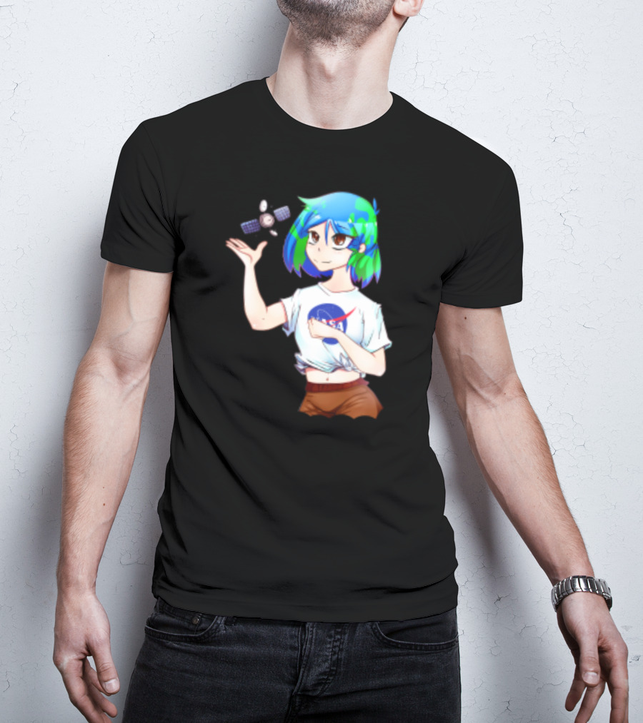 Nasa Back To School Anime Character Featuring Earth Girl And Satellite T-Shirt