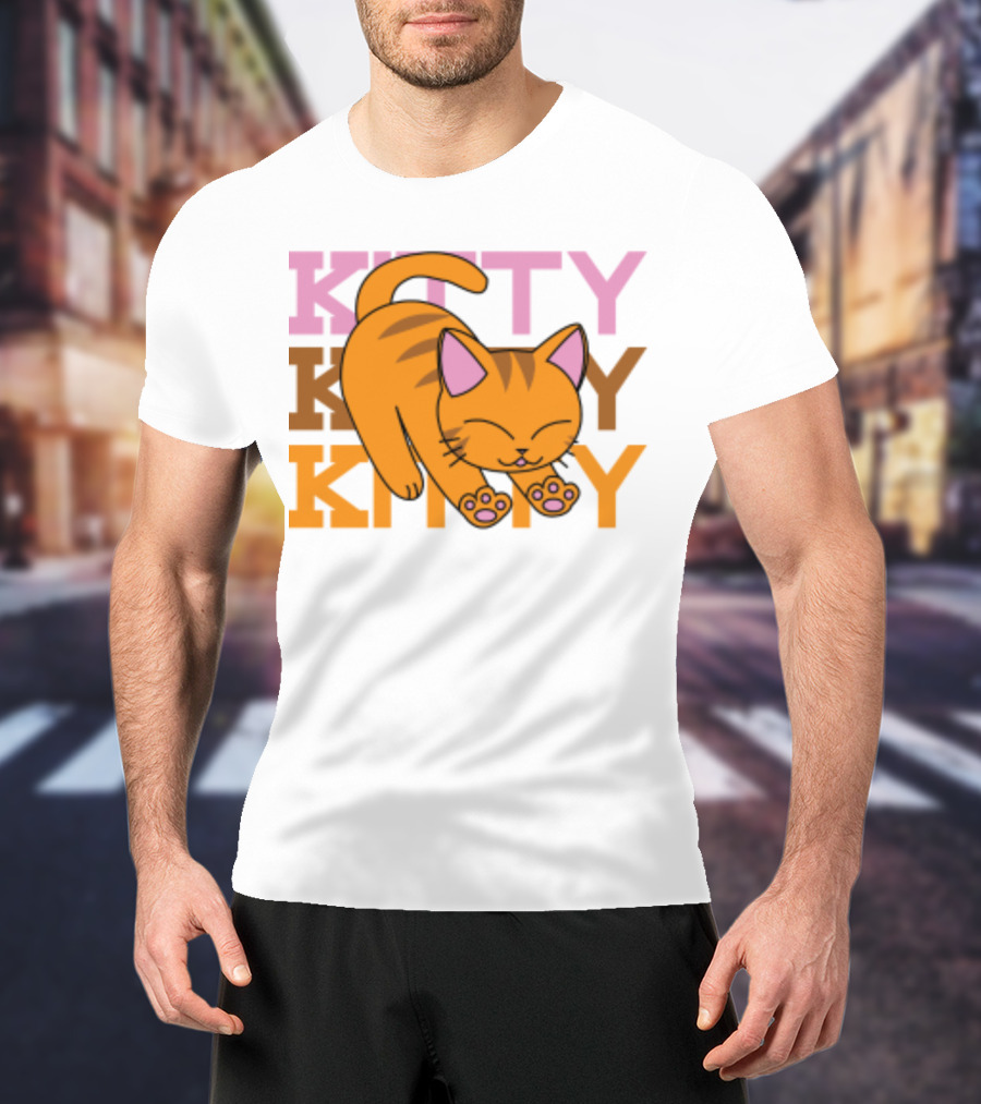 Kitty Kitty Playful Ginger Cat Illustration With Pastel Text T-Shirt
