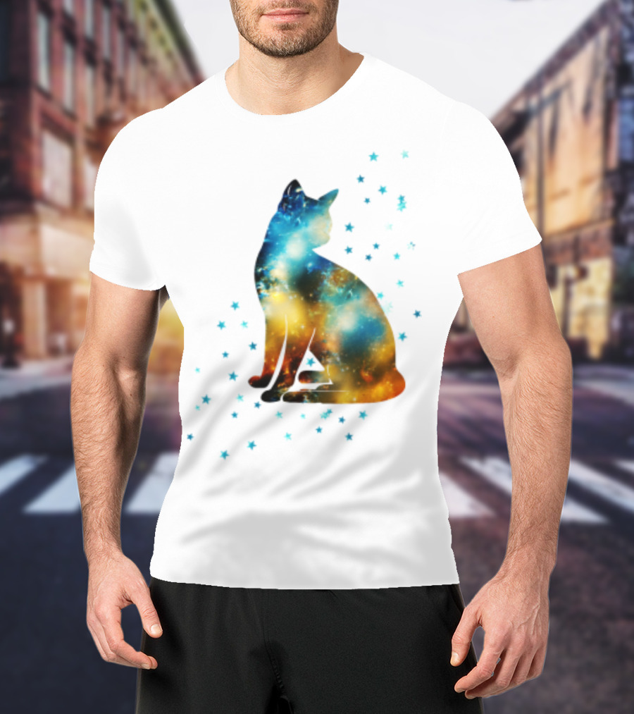 Galaxy Kitty Celestial Cat With Cosmic Stars T-Shirt