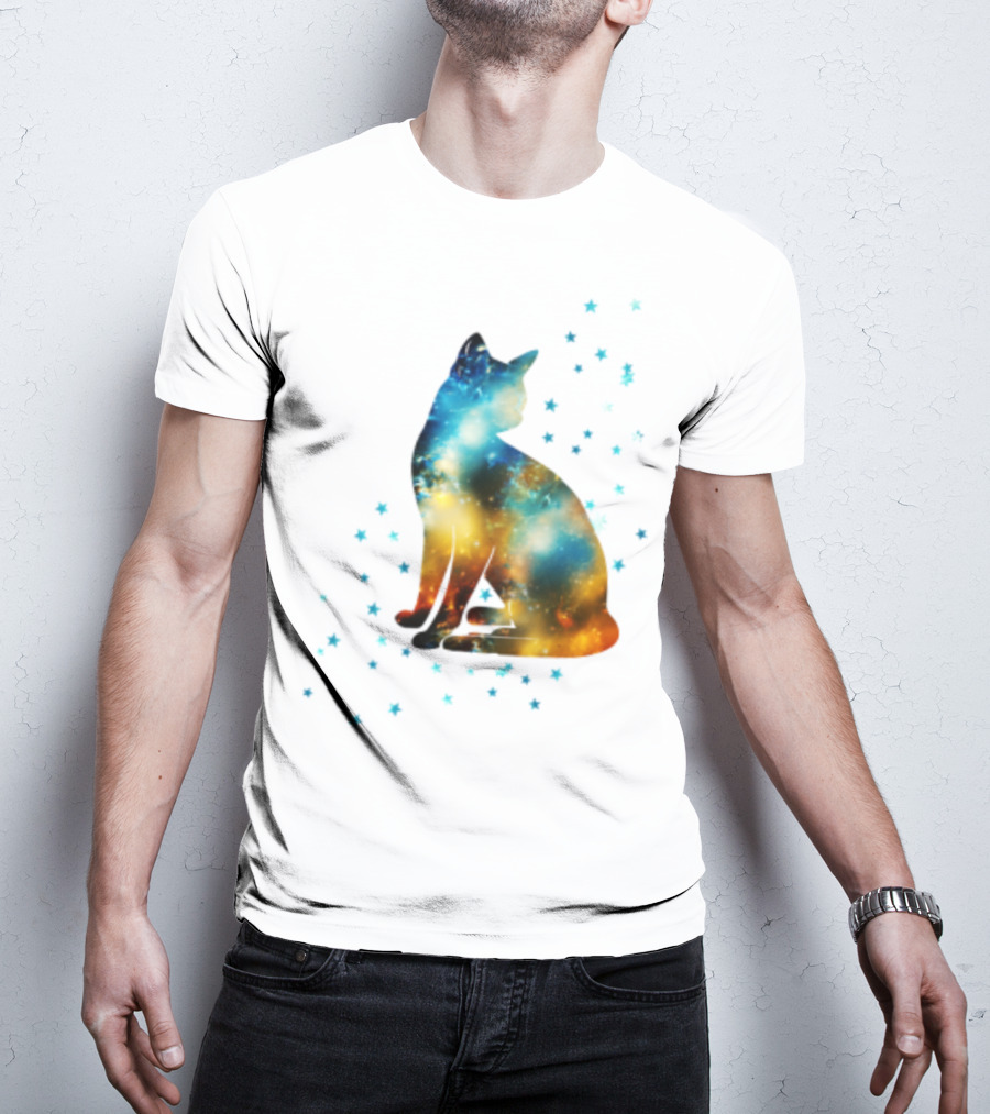Galaxy Kitty Celestial Cat With Cosmic Stars T-Shirt