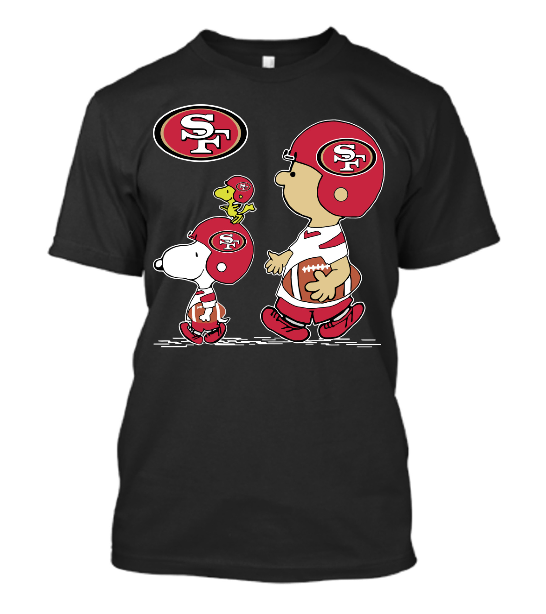 Christmas Peanuts Cute Football San Francisco 49ers Snoopy Woodstock Helmet Charlie Brown T-Shirt
