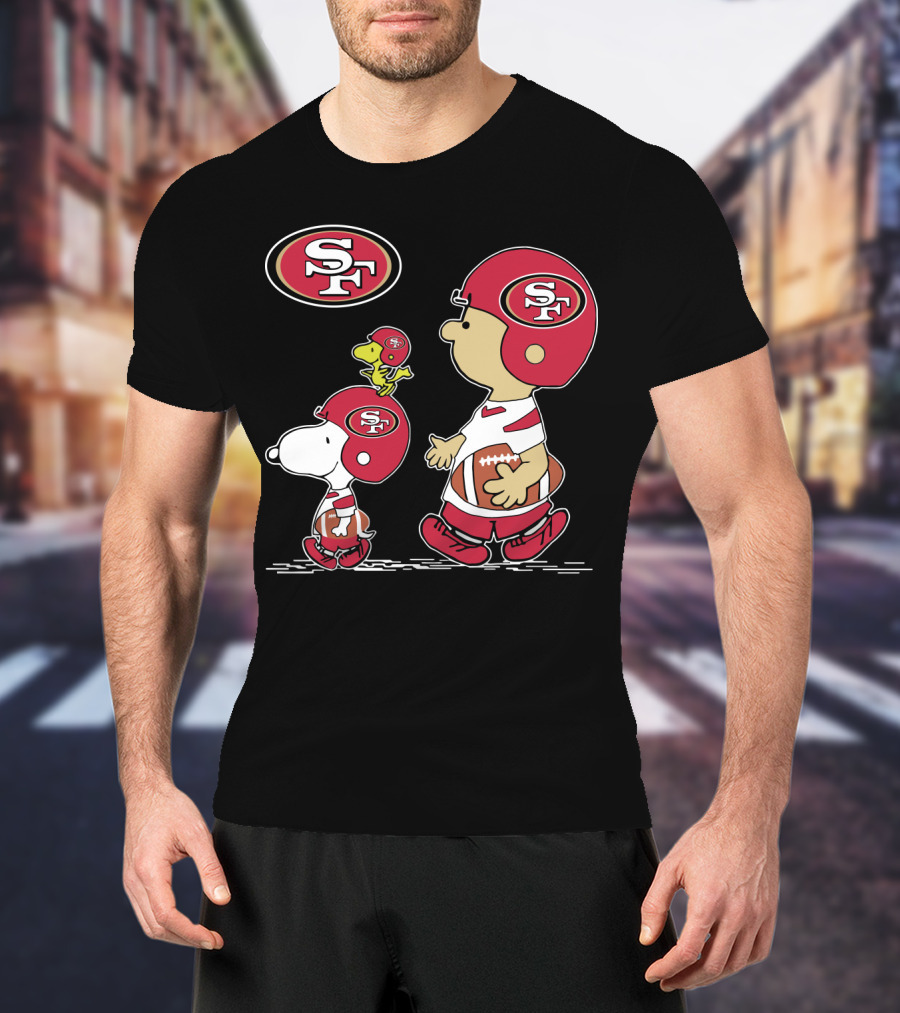 Christmas Peanuts Cute Football San Francisco 49ers Snoopy Woodstock Helmet Charlie Brown T-Shirt