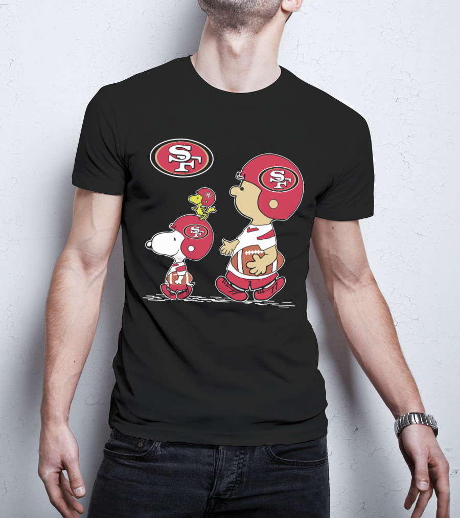 Christmas Peanuts Cute Football San Francisco 49ers Snoopy Woodstock Helmet Charlie Brown T-Shirt