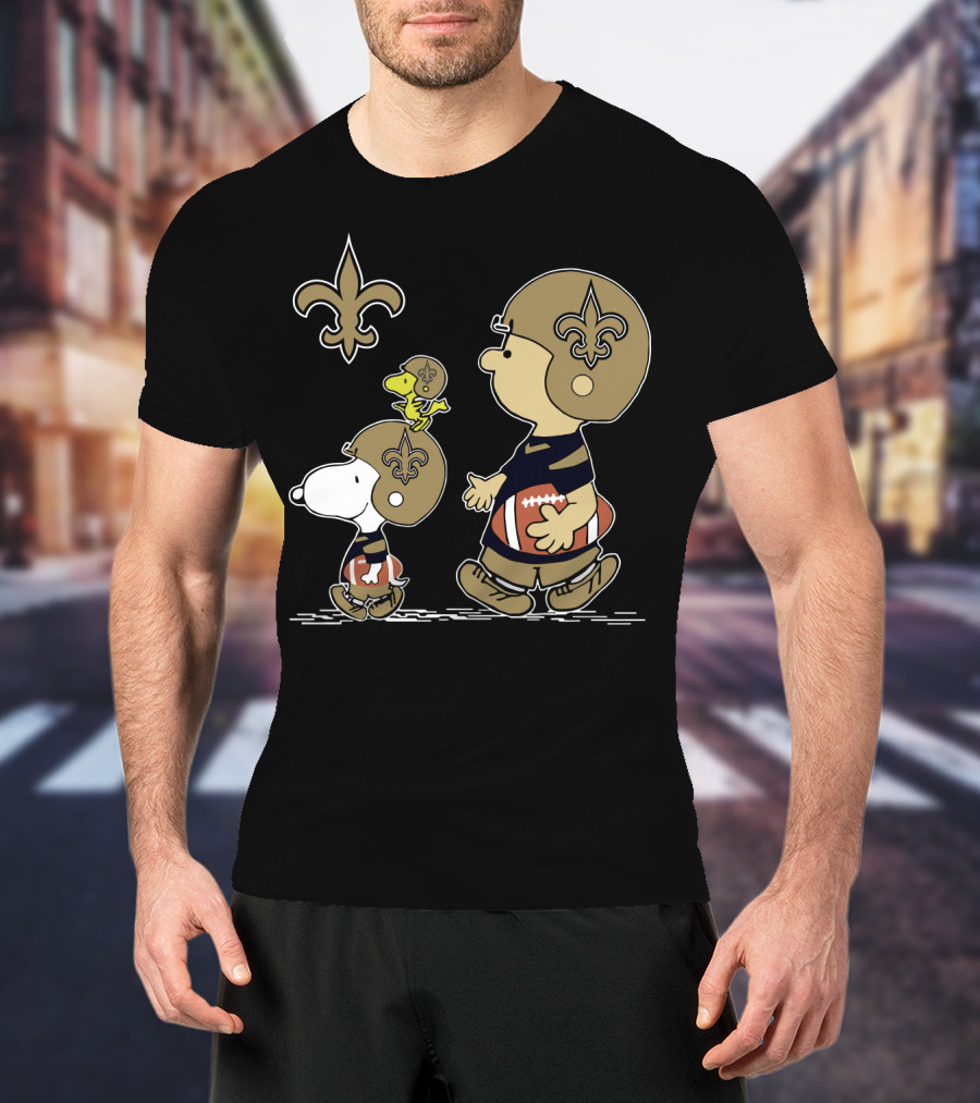 Christmas Peanuts Cute Football Saints Snoopy And Woodstock In Helmets T-Shirt