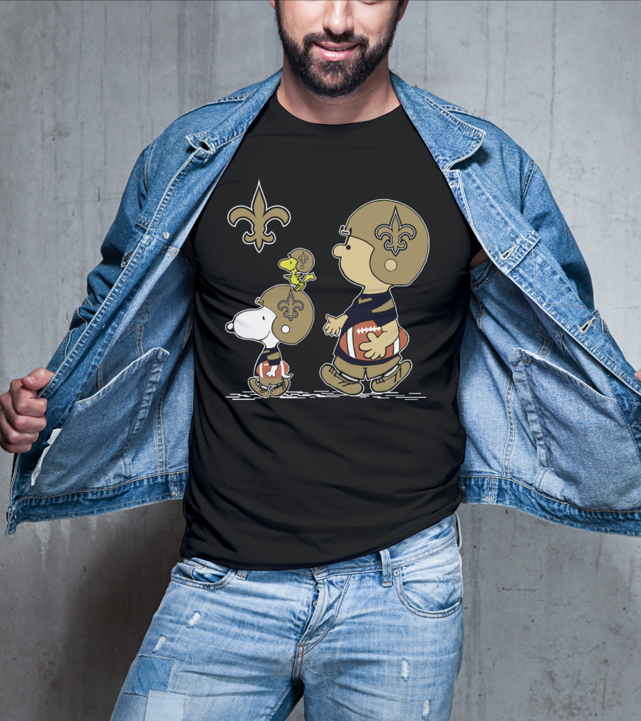 Christmas Peanuts Cute Football Saints Snoopy And Woodstock In Helmets T-Shirt