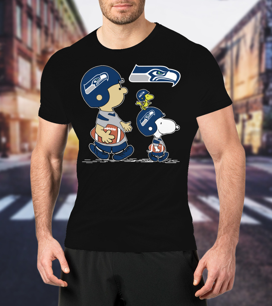 Christmas Peanuts Cute Football Seahawks Snoopy Woodstock T-Shirt