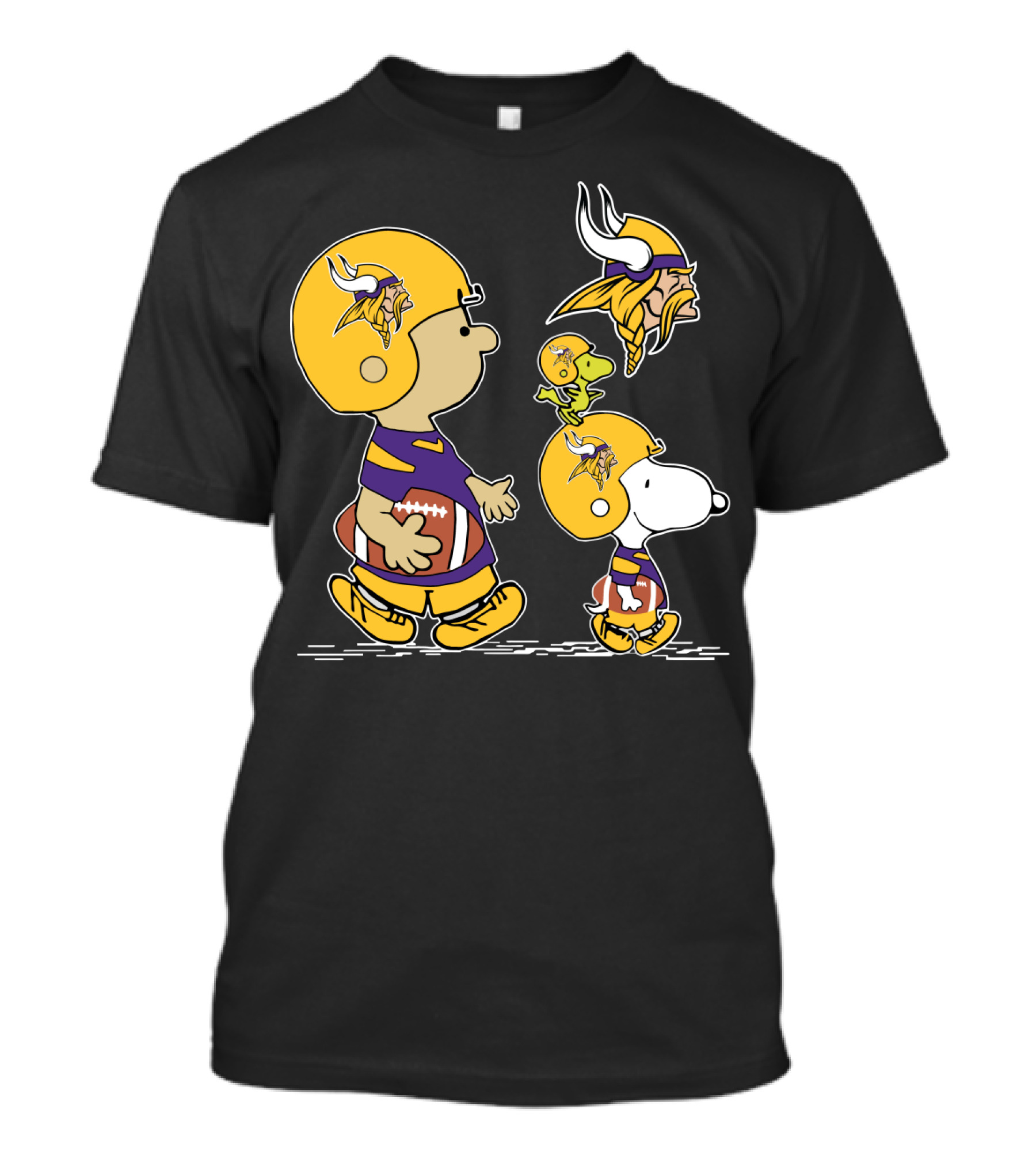 Christmas Peanuts Cute Football Vikings Charlie Brown Snoopy Woodstock T-Shirt