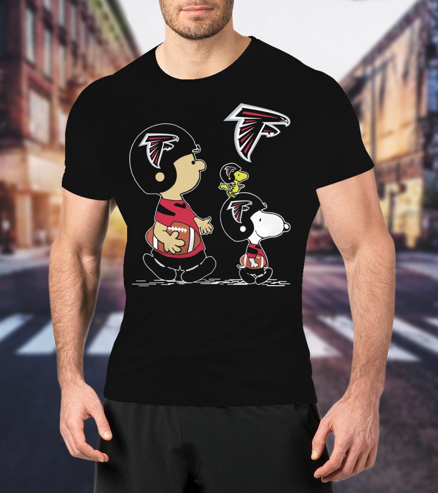 Peanuts Christmas Atlanta Falcons Football Charlie Brown Snoopy Woodstock T-Shirt