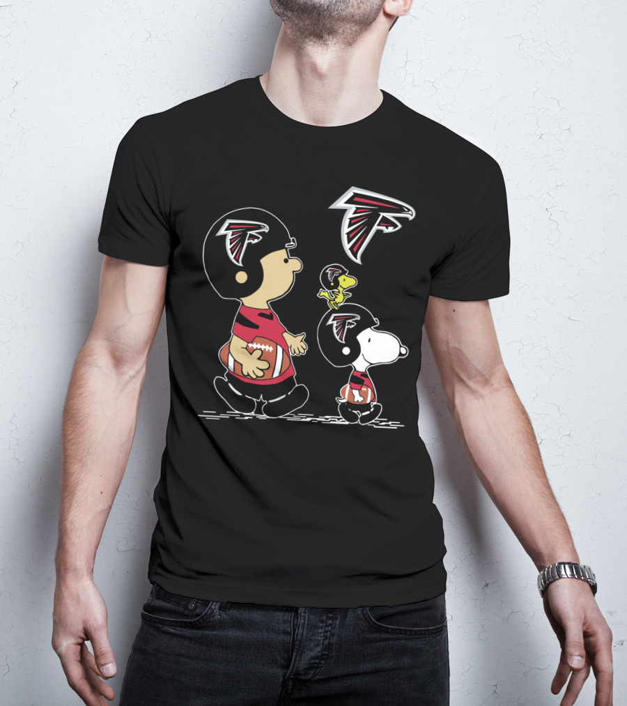 Peanuts Christmas Atlanta Falcons Football Charlie Brown Snoopy Woodstock T-Shirt
