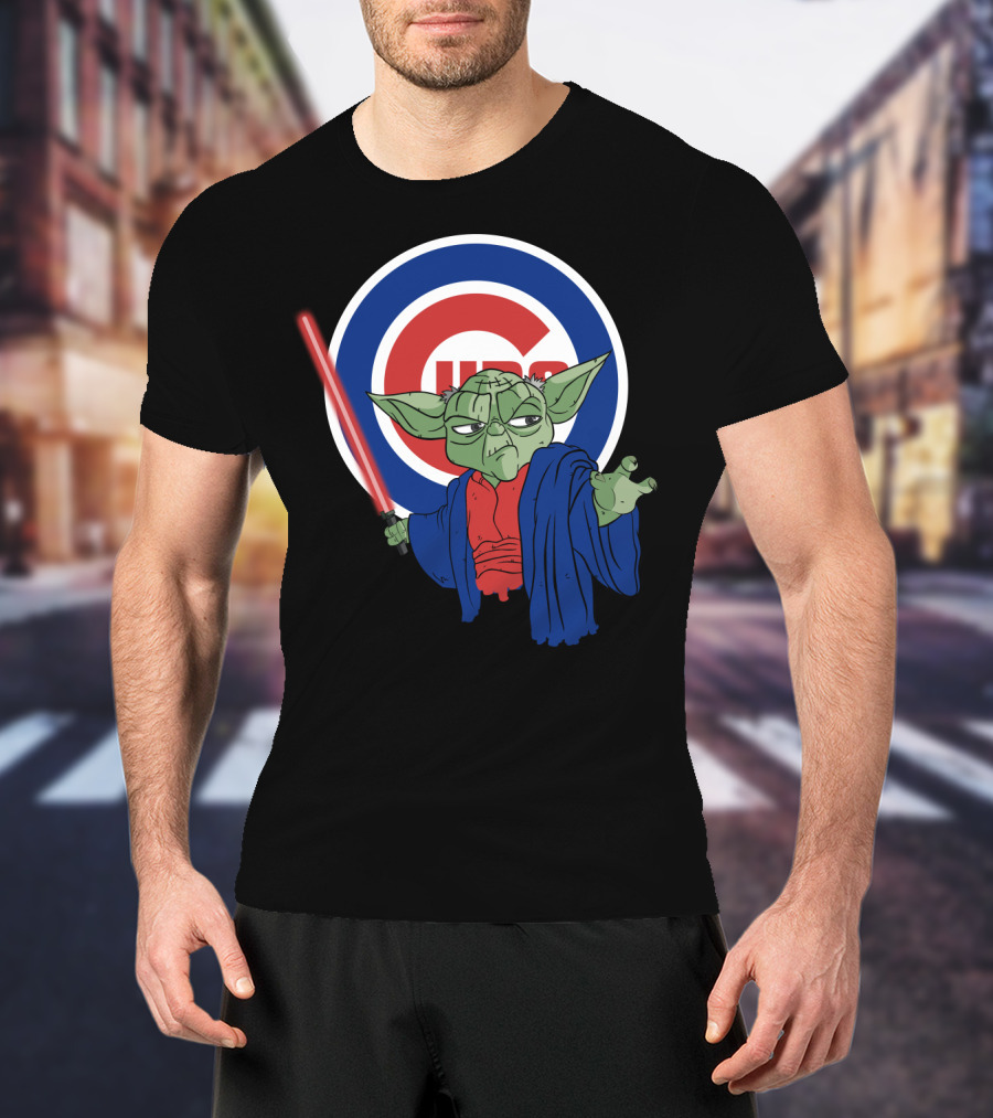 Cubs Yoda With Lightsaber And Chicago Cubs T-Shirt