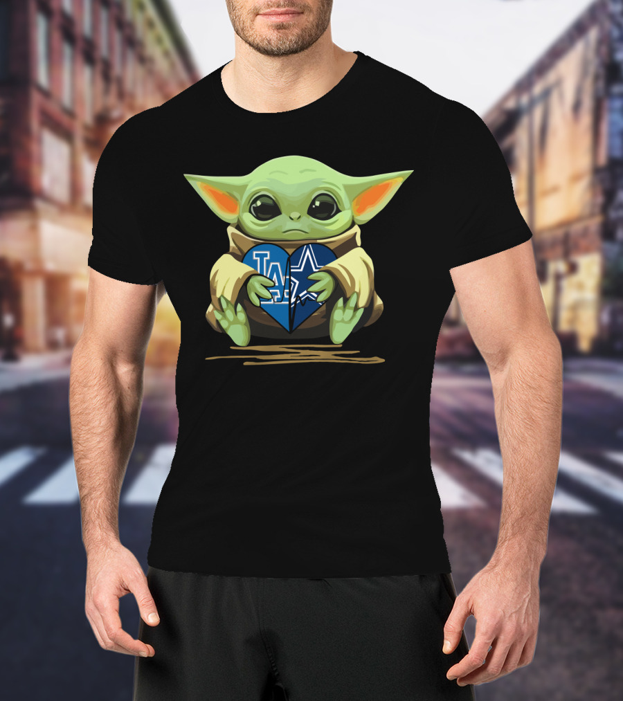 Baby Yoda Holding La Dodgers Dallas Cowboys Heart T-Shirt