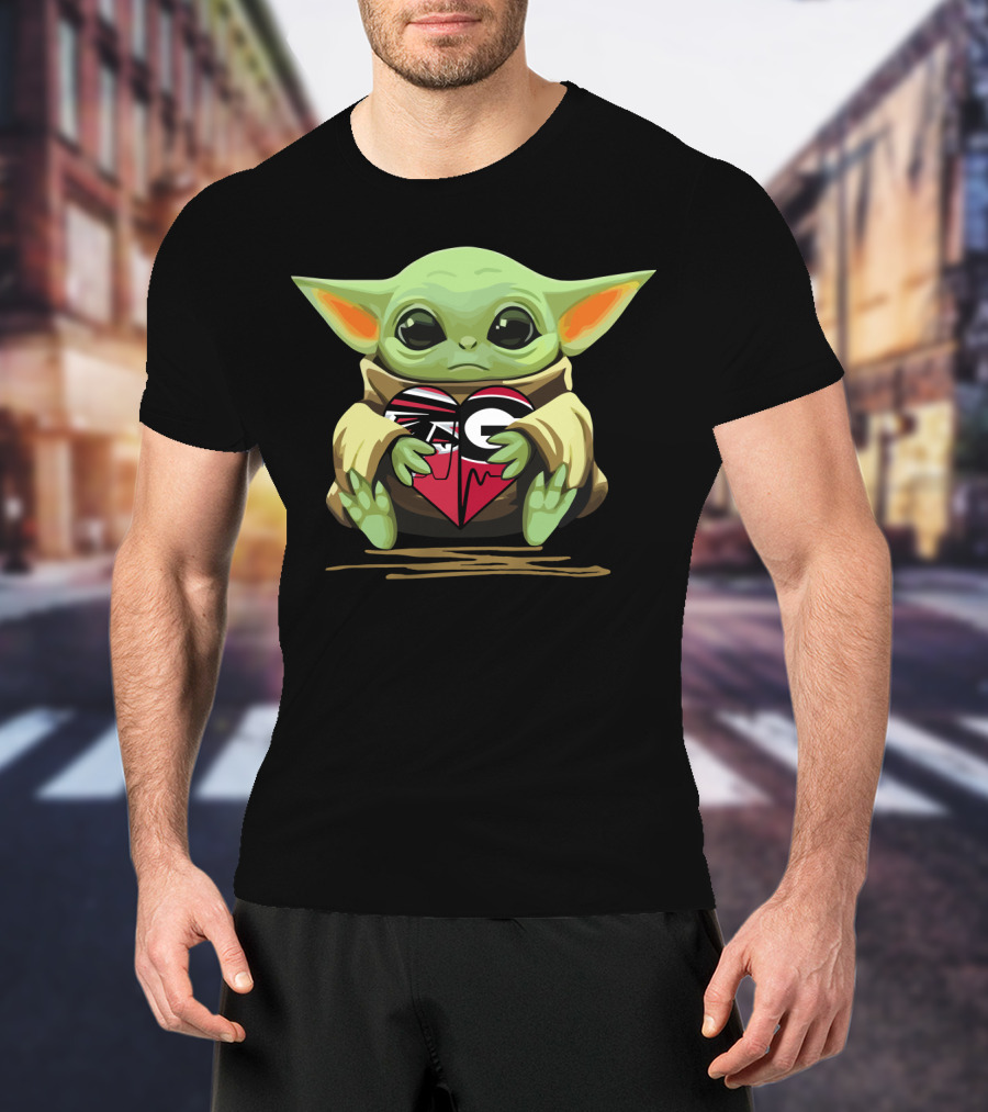 Baby Yoda Heart Atlanta Falcons Georgia Bulldogs T-Shirt