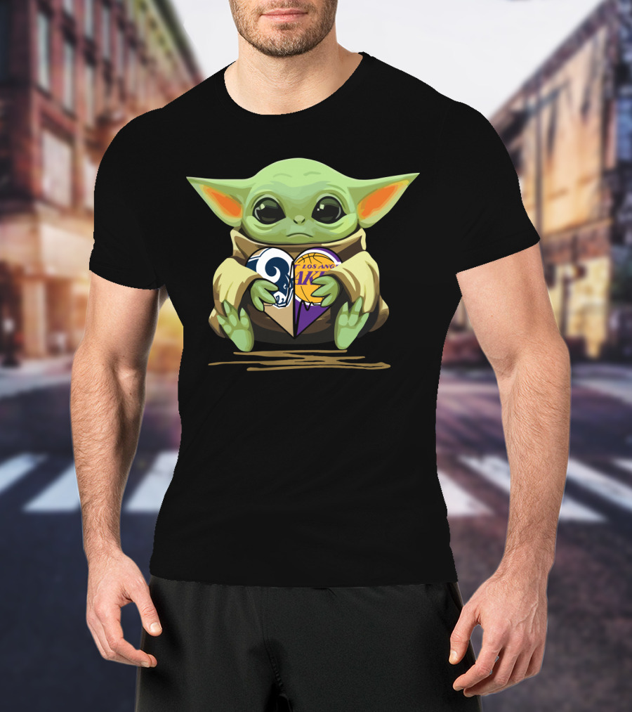 Baby Yoda Los Angeles Rams Lakers Heart T-Shirt