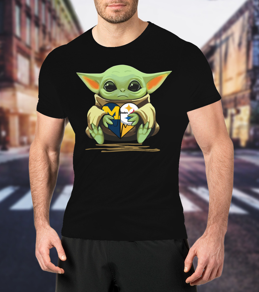 Baby Yoda Heart Steelers Wolverines Love T-Shirt