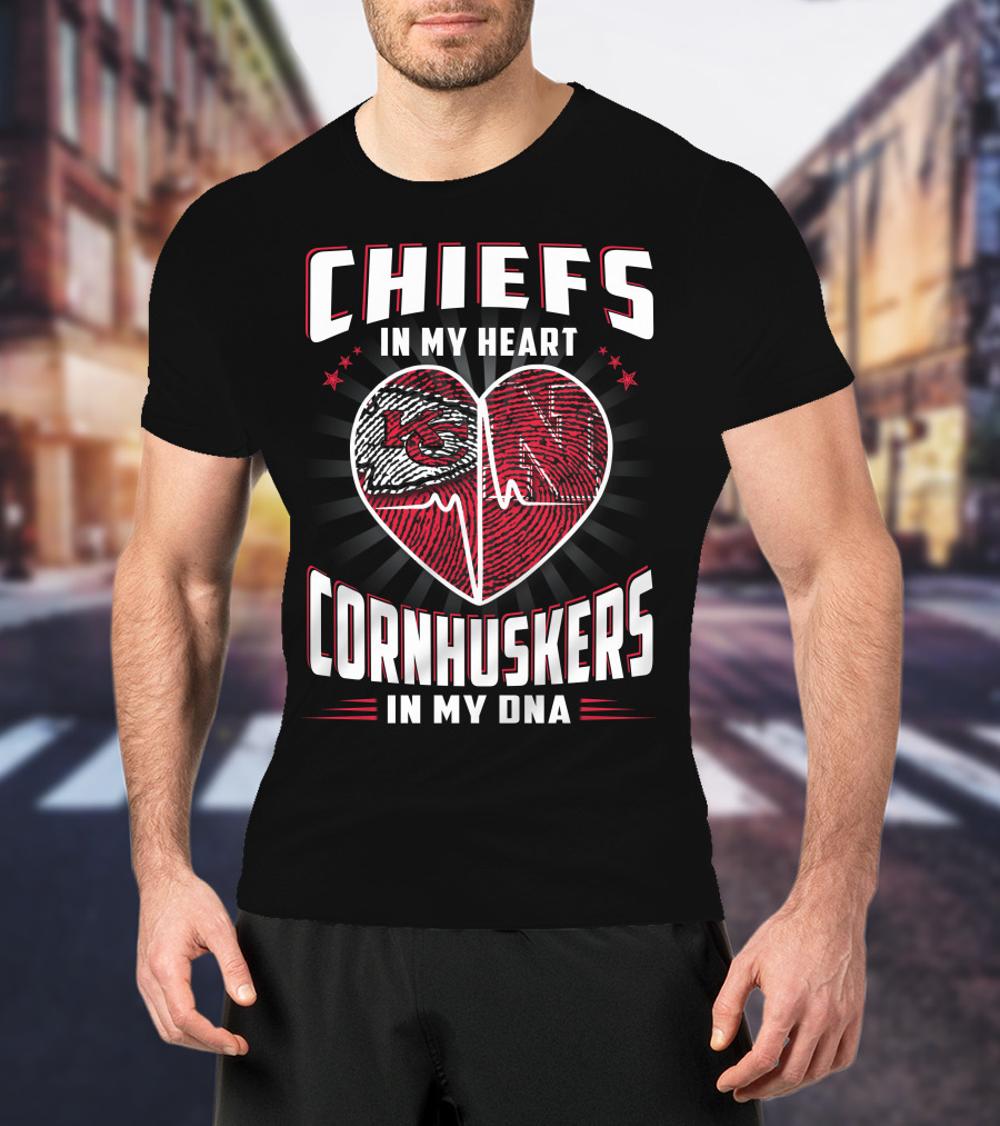 Chiefs In My Heart Cornhuskers Dna Fingerprint Heartbeat T-Shirt