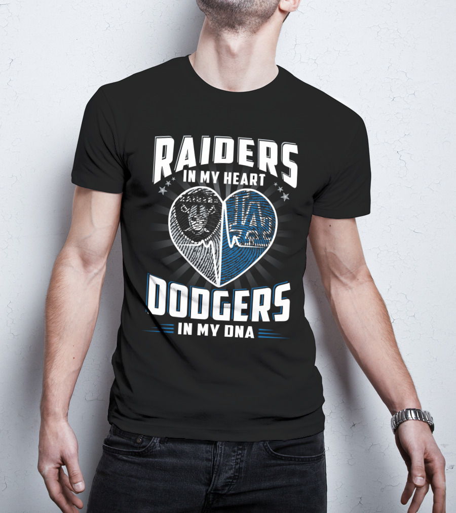 Raiders IN My Heart Dodgers IN My Dna Heartbeat T-Shirt