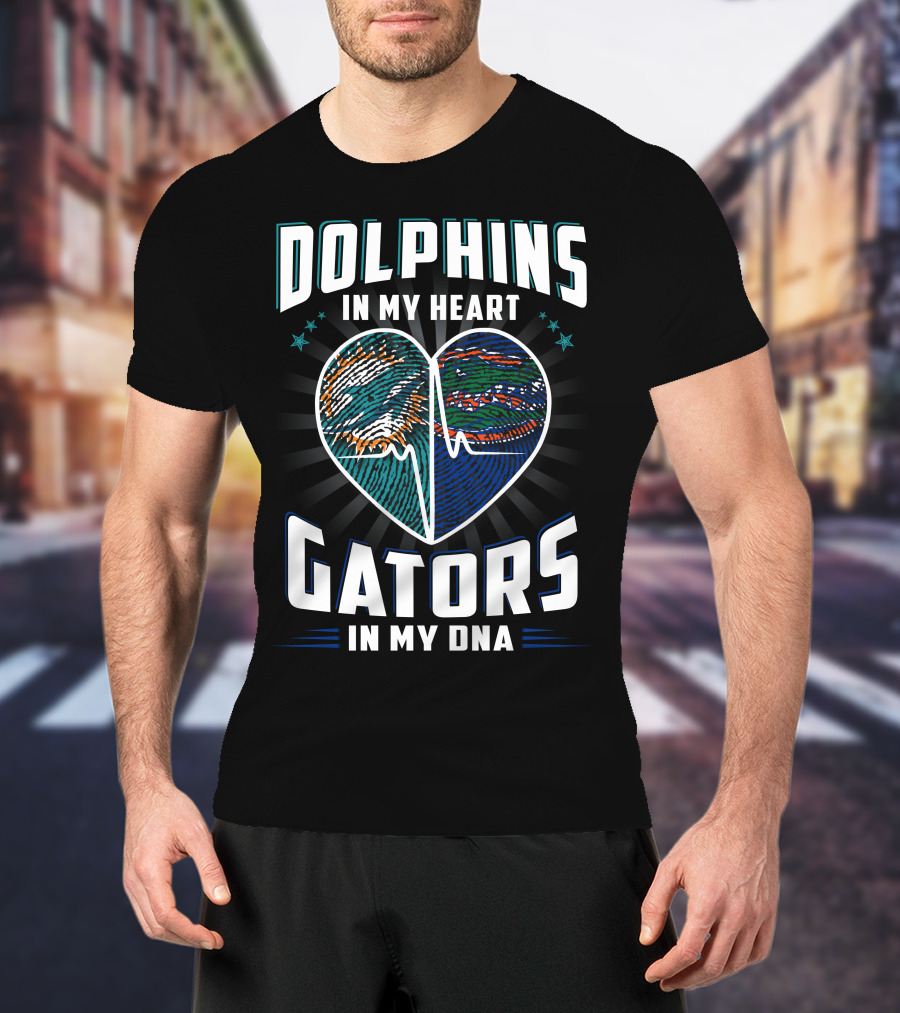 Dolphins In My Heart Gators In My Dna Heartbeat Football Influence T-Shirt