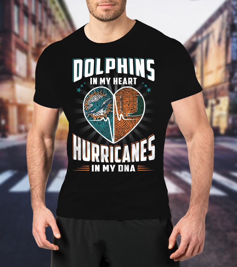 Dolphins In My Heart Hurricanes In My Dna Fingerprint Heart Ekg Stars T-Shirt