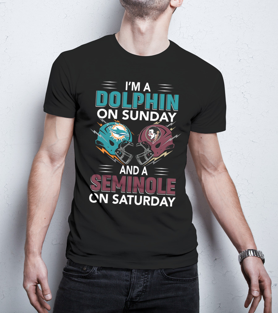 I'm A Dolphin On Sunday And A Seminole On Saturday Football Helmets T-Shirt