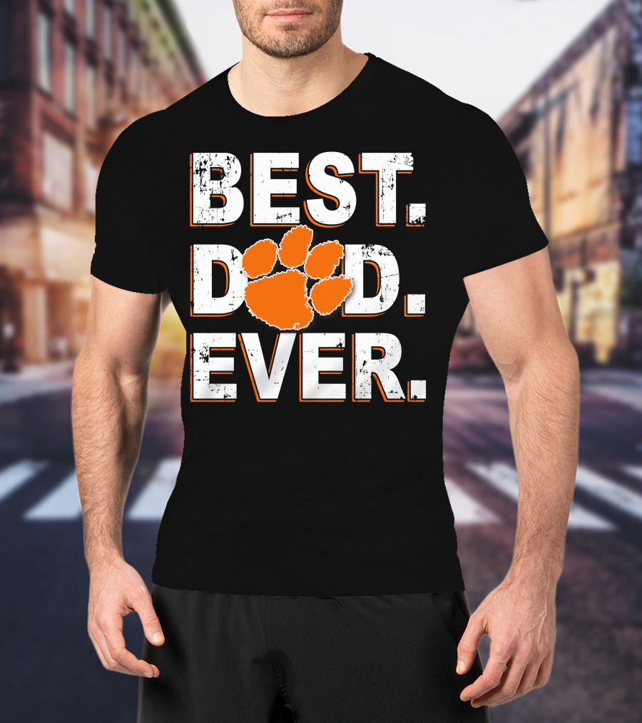 Best Dad Ever Orange Paw Print T-Shirt