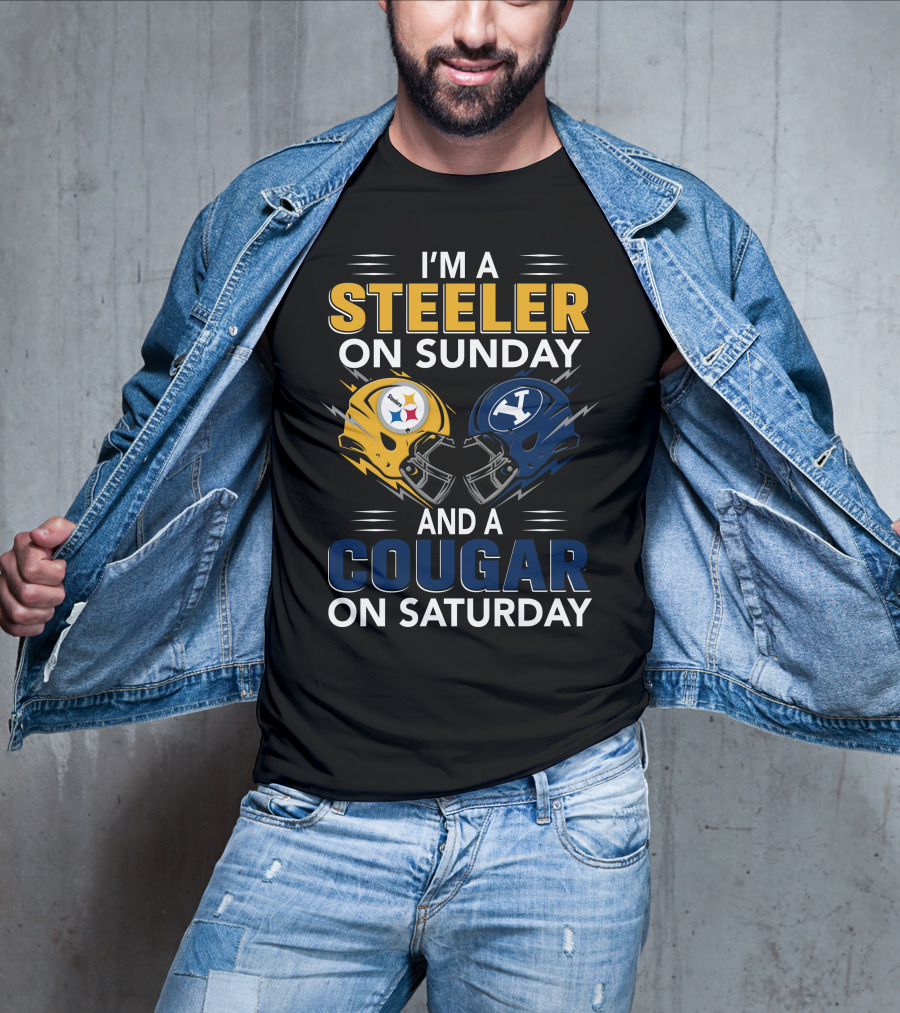 I'm A Steeler On Sunday And A Cougar On Saturday With Helmet Logos T-Shirt