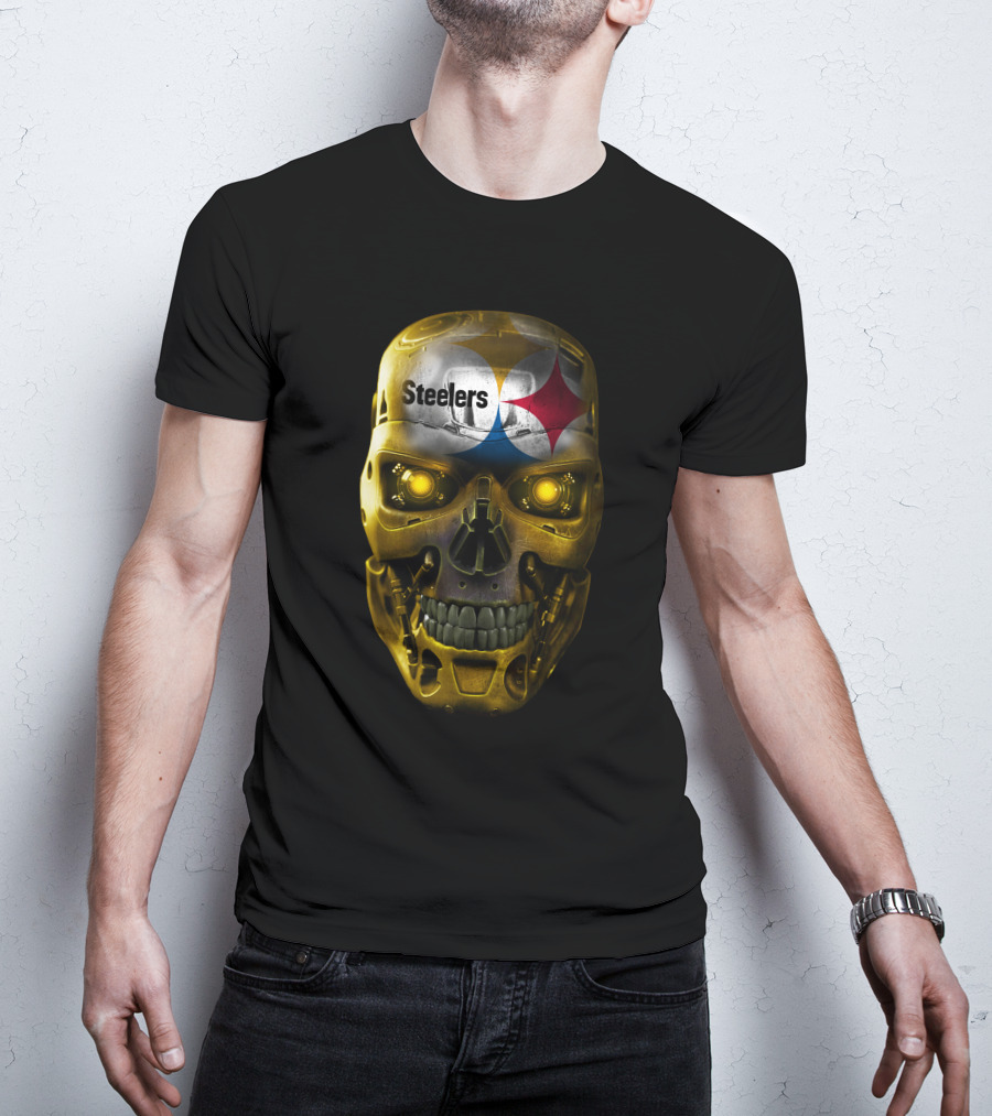 Steelers Skull Terminator Style T-Shirt
