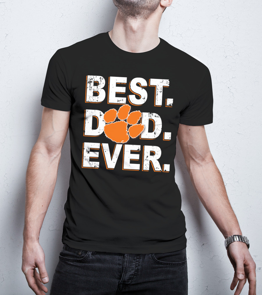 Best Dad Ever Clemson Tigers Football Paw Print T-Shirt
