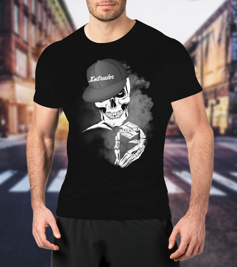 Suzuki Intruder Skull With Hat And Smoke Motif T-Shirt