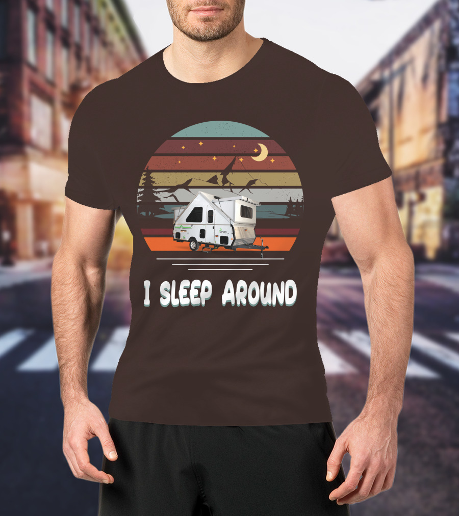 Aliner Camping I Sleep Around Camper Retro Mountain Scenery T-Shirt
