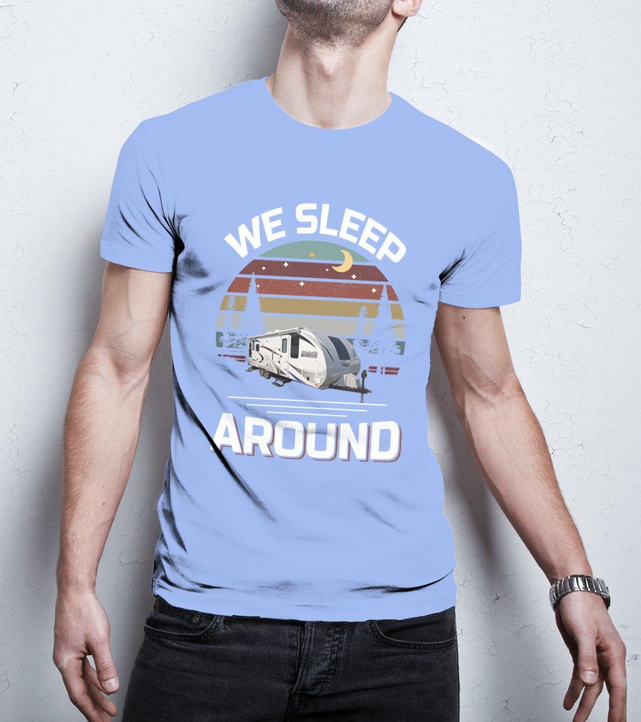 WE SLEEP AROUND Camper Moon Trees Retro Stripes T-Shirt