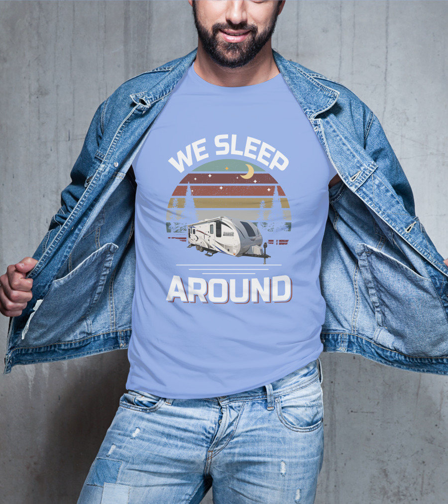 WE SLEEP AROUND Camper Moon Trees Retro Stripes T-Shirt