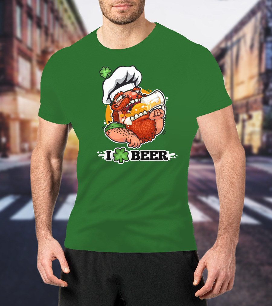 Irish Chef Shamrock I Love Beer T-Shirt
