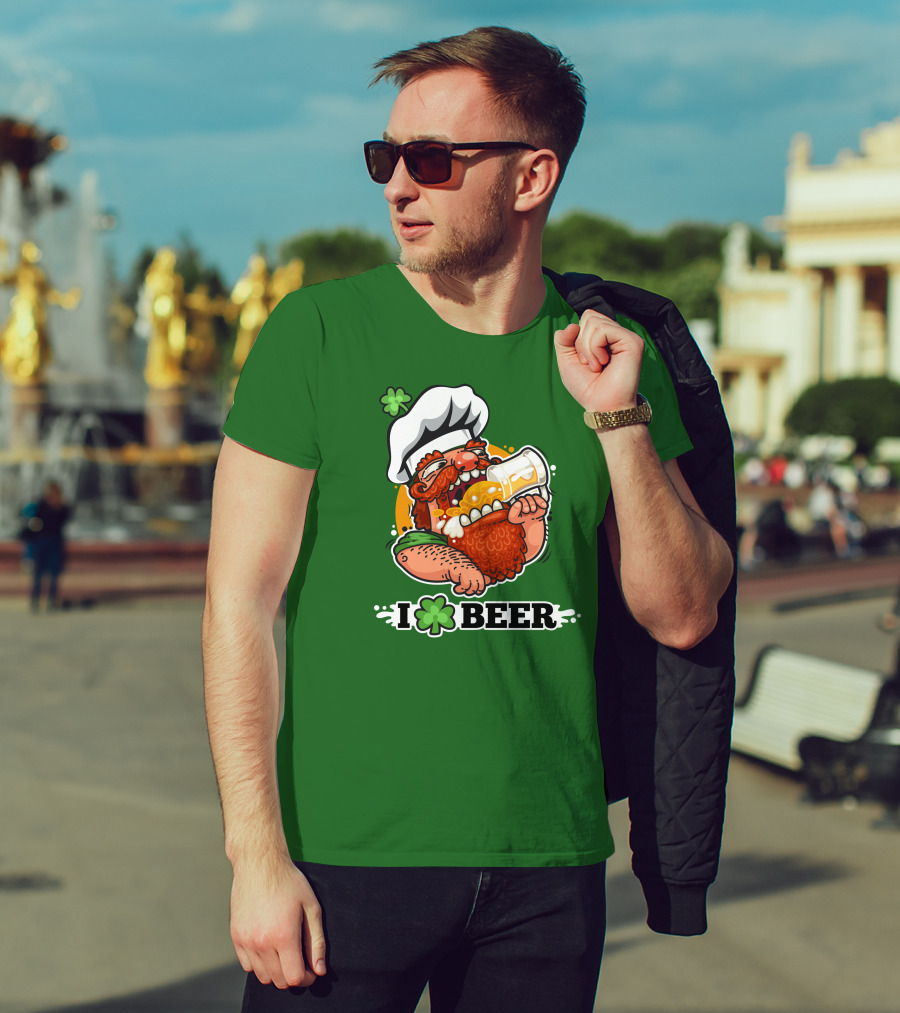 Irish Chef Shamrock I Love Beer T-Shirt