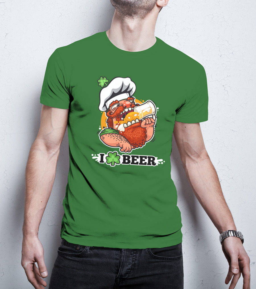 Irish Chef Shamrock I Love Beer T-Shirt
