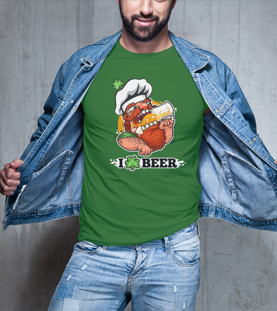 Irish Chef Shamrock I Love Beer T-Shirt