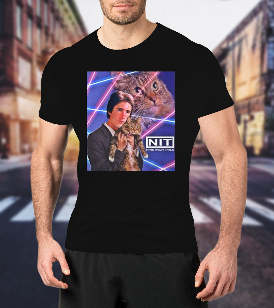 NIT Nine Inch Tails Retro Cat Photoshoot With Neon Lights T-Shirt