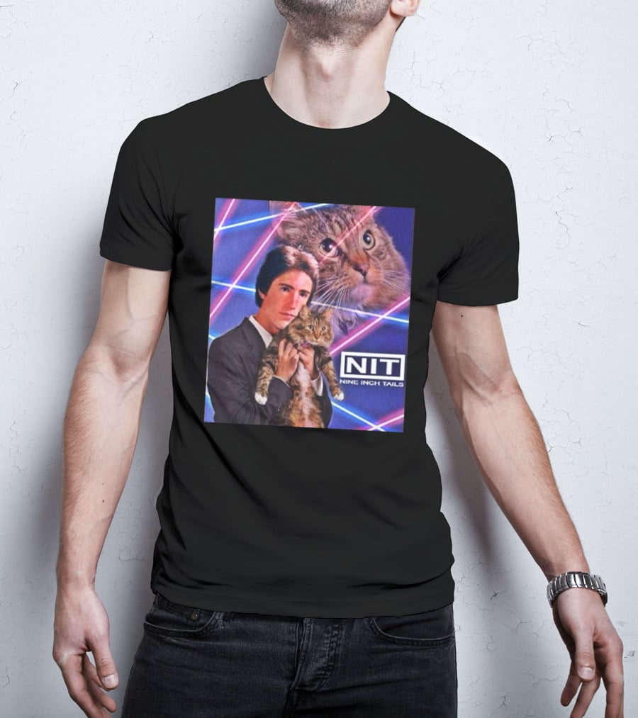 NIT Nine Inch Tails Retro Cat Photoshoot With Neon Lights T-Shirt