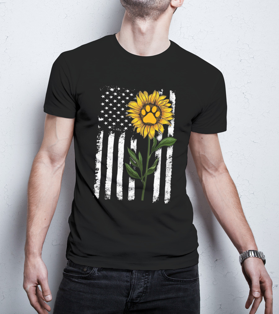 Sunflower Paw American Flag Vertical Stripes T-Shirt
