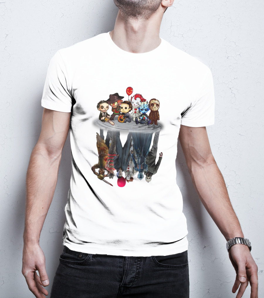 Leatherface Freddy Krueger Michael Myers Pennywise Pinhead Jason Voorhees Reflection Horror Icons Balloon T-Shirt
